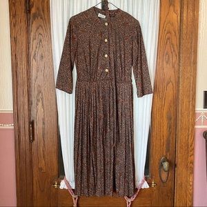 Vintage Nelly Don paisley dress button front with belt and pleated skirt